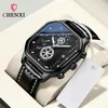 Montres-bracelets 2023 Mode Hommes Montre Cadran Carré En Cuir Noir Chronographe Quartz Sport Casual Montres Étanches Pour CHENXI