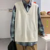 Men's Vests Hong Kong Style V-neck Vest Sweater And Women's Sleeveless Camisole Knit Ins Loose Versatile Solid Color