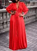 Casual Dresses Vonda 2023 Autumn Women Bohemian Maxi Elegant Satin Long Sundress dragkedja Sexig Lantern Sleeve Baggy V Neck Party Vestidos