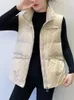 Gilets pour femmes 2023 automne hiver femmes gilet lâche col montant longue veste blanc canard vers le bas coupe-vent chaud gilet H15