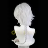 Parrucche Cosplay Anime Bungo Stray Dogs Stagione 4 Nikolai Gogol Cosplay Capelli treccia bianca grigia con 2 anelli per capelli Cappellino per parrucca in fibra resistente al calore 230906