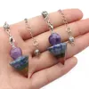 Charms 1PC Natural Stone Seven Chakra Pendulum Crystal Stitching Cone Pendant For Necklace Bracelet Gem Craft Jewelry Making Gift