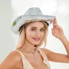 Berets Women Men Cowboy Hat Wide Brim Reflective Mirror Laser Cowgirl Cap Carnival Stage Show Party