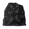 Berets Minimal Botanicals-Black Beanies Knit Hat Fern Leaves Plants Hippy Wilderness Outdoors Camping Dots Mickee Mariee Black And