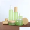 Flessen verpakken Groothandel matgroene glazen fles Zalfpotje Fijne mist Spray Lotionpomp Hervulbare cosmetische containerpotten 20 ml 3 Otauo