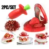 Herramientas de frutas y verduras 1 unid 2 piezas Gadget de cocina Cortador de fresas Cortador Corer Huller Removedor de tallo de hoja 230906