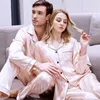 Women's Sleepwear Couple 2PCS Pajamas Casual Striped Bathrobe Silky Satin Autumn Pyjamas Suit Bridal Wedding Gift Sexy Intimate Lingerie