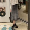 Röcke Hahnentritt Frauen Chic Retro Hohe Taille Casual Mode Klassische Alle-spiel Koreanischen Stil Frauen Einfache Stricken Mid-kalb