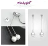 Boucles d'oreilles pendantes mode mignon fil d'oreille couleur argent femme cristal autrichien longue goutte perle bijoux Brincos