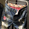 Męskie dżinsy pięciopunktowe dżinsowe dziura zrujnowane spodnie krótkie letnie podstawowe młodość swobodny niebieski