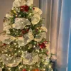 Décorations de Noël 26 cm 10 yards or argent couronne de fleurs de noël maille bricolage arbre de noël ruban décoration mariage noël cadeau emballage ruban 230905