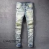Jeans Amirrs Designer T Shirts 2023 Jean Casual Hip Hop Worn Out and Washed Splash Ink Color Painting Slim Fitting Men's G1H6