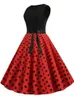 Nero a pois partito delle donne 2022 estate rosso Pin Up Rockabilly Robe Femme anni '50 anni '60 elegante abito vintage 230808