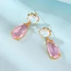 Boucles d'oreilles pendantes en cristal rose Transparent pour femmes, bijoux de luxe, vente en gros