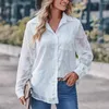 Blouses feminina malha ver através de camisas brancas de manga longa Jacquard camisa elegante blusa de tamanho grande e tops e