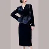 Women's Two Piece Pants Black Velvet Top Set 2023 Celebrity Style Small Fragrance Fashion Half Skirt