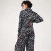 Pijamas femininos 2023 outono moda pijama conjunto cetim solto e confortável loungewear preto leopardo calças de mangas compridas 2 pçs