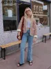 Giacca in cotone stampato donna 2023 autunno fiore vintage manica lunga cappotto femminile allentato spesso moda streetwear capispalla da donna