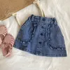 Rokken Zomer Meisjes Casual Kids Denim Rok Babykleding Ruches Zakken Jean Peuterkleding 230906