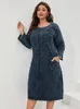 Abiti taglie forti LIH HUA Abito in denim taglia donna Autunno Cotone lavorato a maglia girocollo Moda casual 230906