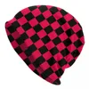 Berety czarne i czerwone szachownicze wzór czaszki czapki na zewnętrzną zimową ciepłą czapkę dzianinową dorosłą w ​​kratę geometryczne czapki maski