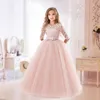 Flickans klänningar Elegant Princess Lace Dress Kids Flower Brodery Dresses For Girls Vintage Children Dresses To Christmas Party Red Ball Gown 230905