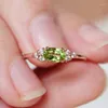 Anillos de boda de lujo femenino oliva verde cristal anillo de piedra encanto oro rosa para las mujeres linda novia circón compromiso