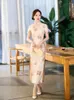 Etniska kläder Elegant Silk Long Cheongsam Performance Show Retro Chinese Traditional Style Evening Qipao Dress for Women