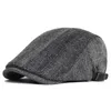 Berets Winter Herbst Dicke Warme Sboy Cap Männer Vintage Herringbone Casual Streifen Gatsby Flache Hut Erreichte Einstellbar