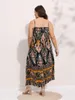 Plus Size Dresses Finjani Women Vintage Print Long Dress 2023 Summer Sexy V Neck Sleeve A-line Female Elegant Elastic Waist Drese