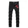Мужские джинсы в стиле хип-хоп, брендовые ретро повседневные джинсовые рваные брюки с рваными брюками и цветочным принтом, молодежные брюки, большой размер