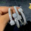 Gioielli Hip Hop Argento sterling 925 Baguette Vvs Moissanite Forma quadrata Bracciale rigido con diamanti Gra Pass Diamond Tester