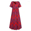 Casual Kleider Sommer Frauen Sommerkleid Böhmischen Blumendruck Strand Maxikleid Vintage V-ausschnitt Kurzarm Übergroßen Kaftan Vestido