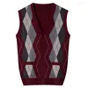 Men's Vests Top Grade 6.5% Wool Men Smart Casual Classic Sweater Vest Autumn Winter Warm V-Neck Fashion Argyle Sleeveless Knit