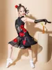 Stage Wear 2023 Girls Latin Dance Competition Dress Rose Mesh Black Halter Neck Ballroom Performance Prom DNV18144