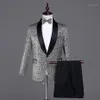 Costume trois pièces pour hommes, blazer, veste, pantalon, nœud papillon, robe de mariée sur scène, imprimé brillant, mode masculine, Slim, 3045