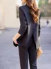 Calças femininas de duas peças preto negócios calça terno para mulheres 2 peças conjunto primavera outono escritório único botão moda casaco lápis calças