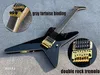 Electrtic guitar neck thru maple wood 3pcs body alder 2 wings ebony fingerboard no inlay no spring cover as requested gold parts