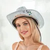 Berets Women Men Cowboy Hat Wide Brim Reflective Mirror Laser Cowgirl Cap Carnival Stage Show Party