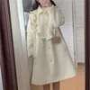 Womens Wool Blends White Winter Coat Women Warm Sweet Loose Trench Female Button Patchwork Korean Japanese Kawaii Chic Thick 230905