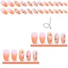 Falska naglar 3D Fake Set Accessories Gradient Orange Flowers Design French Almond Tips Faux Ongles Press On Acrylic Nail Supplies