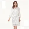 Women'S Sleepwear Womens Robes Matte Satin Kimono Wedding Robe For Bride And Bridesmaid With Lace Trim Drop Delivery Apparel Underwea Dhfno