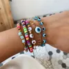 Bracelets de charme Mode 5 pièces / ensemble yeux émaillés bleus lettre poterie douce ensemble en métal pour femmes personnalité bohème bijoux cadeaux