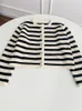 Women's Jackets Women Single Breasted Striped Cardigan Jacket O-Neck Long Sleeve Casual Slim Short Knitted Coat for Ladies Spring 230906