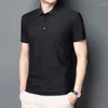 Polos masculinos clássicos cor sólida gelo seda verão negócios camisas casuais outwear manga curta top tees tamanho grande M-5XL roupas