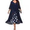 Plus size Dresses Size Midi Dress Loose Waist Flowy Women Evening Party Floral Printed Vintage 230906