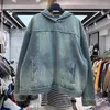 Tung denim streetwear 2023 klädhuvtröja vintage tyg tvättade tröjor tröja överdimensionerade jeans kvinnor hoodies män