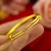 Bangle 4mm Solid Smooth Adjust Bracelet For Women Girl 18k Yellow Gold Filled Classic Fashion Simple Style Lady's Jewelry Gift