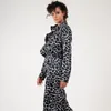 Pijamas femininos 2023 outono moda pijama conjunto cetim solto e confortável loungewear preto leopardo calças de mangas compridas 2 pçs