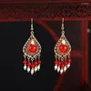 Boucles d'oreilles pendantes en Agate rouge Antique, longues pampilles, Hanfu pour femmes